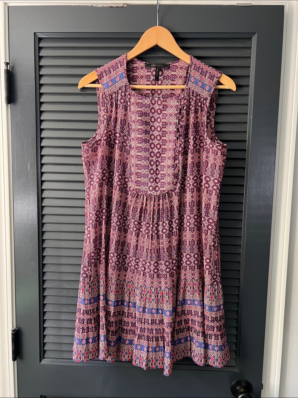 BCBGMaxAzria Plum and Blue Sleeveless Printed Mini Dress
